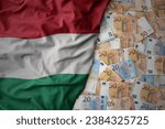 big colorful waving national flag of hungary on a euro money background. finance concept