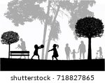 family silhouettes in nature. | Shutterstock .eps vector #718827865