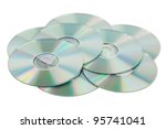 Scattered pile of CDs on a white background