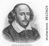 Small photo of William Shakespeare - Picture from Meyers Lexicon books written in German language. Collection of 21 volumes published between 1905 and 1909.