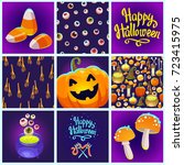 set with halloween patterns and ... | Shutterstock .eps vector #723415975
