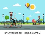 man on bicycle and young woman... | Shutterstock .eps vector #556536952
