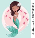 hawaiian mermaid with pink... | Shutterstock .eps vector #1379388305