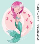 pretty mermaid with fishes... | Shutterstock .eps vector #1387425848