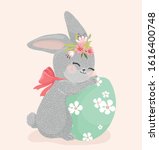 easter rabbit with easter egg.... | Shutterstock .eps vector #1616400748