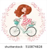 Romantic Cute Girl Bicycle...