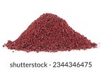 Small photo of Dry ground sumac spice isolated on a white background, front view.