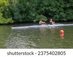 Small photo of 14 June 23 A coxless pair skull crew in training on the river at Henley-on-Thames in Oxfordshire, in preparation for the Royal Regatta the following week.