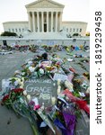 Small photo of WASHINGTON SEPTEMBER 20, 2020 – Notes and flowers are left at the Supreme Court of the United States in memory of late Supreme Court Justice Ruth Bader Ginsburg in Washington DC on September 20, 2020