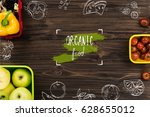 organic fruits and vegetables... | Shutterstock . vector #628655012