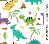 cute dinosaur seamless pattern. ... | Shutterstock .eps vector #1483142402
