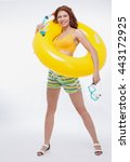 Woman With Swimming Accessories ...
