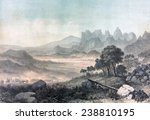 Mountain meadows, Mormon settlers and Indians, Utah territory, color lithograph by S.H. Redmond, 1877