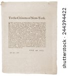 Small photo of Anti-Republican Broadside of April 29 1788. Controversy and politics that delayed New York 's ratification of the Constitution. New York was the 10th of the 13 states to ratify the Constitution.