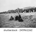 Lend Lease war materials for the Soviet Union. Truck convoy of US supplies in East Iran destined for the USSR.