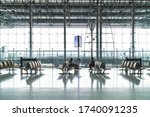 Banner photo of empty check-in desk and airport terminal due to pandemic of coronavirus and airlines suspended flights, circuit breaker implemented during Coronavirus or Covid-19 situation.