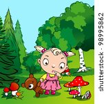 little girl in the woods. vector | Shutterstock .eps vector #98995862