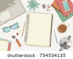 illustrated workplace... | Shutterstock .eps vector #754534135