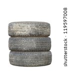 Three Dirty Used Tires Isolated ...