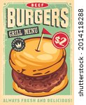 Beef Burger Graphic On Old...