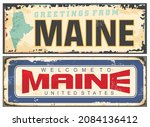 Maine State Retro Travel Sign...