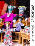 Small photo of LOEI-THAILAND-JUNE 24 : Detail of ghost mask for Phi Ta Khon Festival in the Dan Sai District, Loei, June 24, 2023, Loei Province, Thailand.