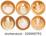 List of latte art shapes on white background isolated