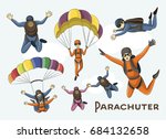 set of skydivers  parachuting... | Shutterstock . vector #684132658