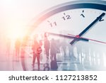 Business times concept people walking overlay with time clock