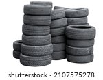 Old Used Car Tire Stack Pile...