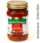 Small photo of TWINSBURG, OH, USA - FEBRUARY 7, 2015: A jar of Green Mountain Gringo hot salsa. Despite the southwestern nature of the product, this salsa is produced in Vermont.