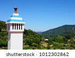 Traditional Portuese chimney with views across the Monchique mountains, Monchique, Algarve, Portugal, Europe.