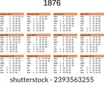 calendar of year 1876 in English language