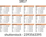 calendar of year 1817 in English language