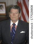 Small photo of President Reagan presents an introduction for the Horatio Alger Association