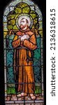 Small photo of PHOENIX, ARIZONA - MAY 24, 2021 Saint Francis of Assisi Stained Glass Basilica Church Immaculate Conception Blessed Mary Phoenix Arizona Francis founder of Franciscans Stained glass 1915