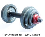 old dumbbell weight on white... | Shutterstock . vector #124242595