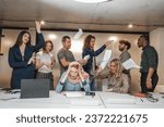 Small photo of Angry business people arguing at work. Multicultural, different aged business team arguing while working together, they are giving up on a project