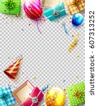 birthday balloons  gifts and... | Shutterstock .eps vector #607313252