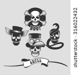 Set Of Halloween Skull Emblems  ...