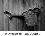 Old Wooden Door With Chain Key...