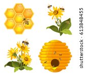 bee on honeycomb  beehive nest  ... | Shutterstock .eps vector #613848455