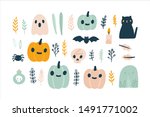 cute naive halloween. plants ... | Shutterstock .eps vector #1491771002