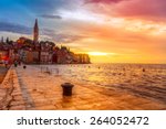 Beautiful sunset at Rovinj in Adriatic sea coast of Croatia, Europe. This image make HDR technique