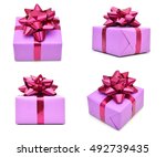 pink christmas gift with ribbon ... | Shutterstock . vector #492739435